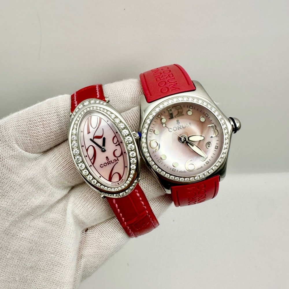 Corum Red and Silver Watches Set Factory Diamonds